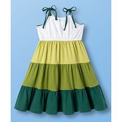 Pine Kids Cotton Knit Sleeveless Tiered Frock with Floral Embroidery - Multicolor