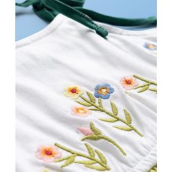 Pine Kids Cotton Knit Sleeveless Tiered Frock with Floral Embroidery - Multicolor