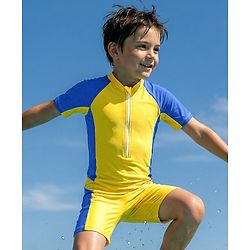 Pine Active Raglan Half Sleeves Solid Legged Swimsuit - Yellow