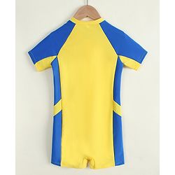 Pine Active Raglan Half Sleeves Solid Legged Swimsuit - Yellow