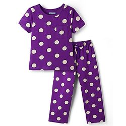 Pine Kids Single Jersey Knit Half Sleeves Co-ords Top & Pajama Night Suit with Polka Dot Print - Purple