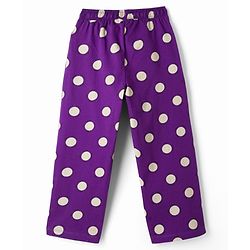 Pine Kids Single Jersey Knit Half Sleeves Co-ords Top & Pajama Night Suit with Polka Dot Print - Purple