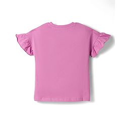 Pine Kids Single Jersey Knit Frill Sleeves Top & Pajama Night Suit With Unicorn Print - Purple