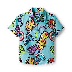 Pine Kids Marvel 100% Cotton Woven Half Sleeves Shirt With Avengers Graphics - Multicolour