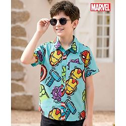 Pine Kids Marvel 100% Cotton Woven Half Sleeves Shirt With Avengers Graphics - Multicolour
