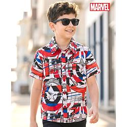 Pine Kids Marvel 100% Cotton Woven Half Sleeves Shirt With Avengers Graphics - Multicolour