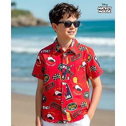 Pine Kids Disney 100% Cotton Woven Half Sleeves Shirt With Mickey Mouse Graphics - Multicolour