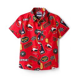 Pine Kids Disney 100% Cotton Woven Half Sleeves Shirt With Mickey Mouse Graphics - Multicolour