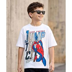 Pine Kids Marvel Single Jersey Knit Half Sleeves Drop Shoulder Shirt With Spider Man Graphics - White