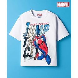 Pine Kids Marvel Single Jersey Knit Half Sleeves Drop Shoulder Shirt With Spider Man Graphics - White