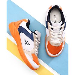 Pine Active Lace Up Solid Badminton Shoes - Orange & White