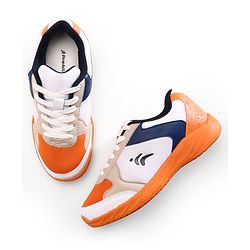 Pine Active Lace Up Solid Badminton Shoes - Orange & White