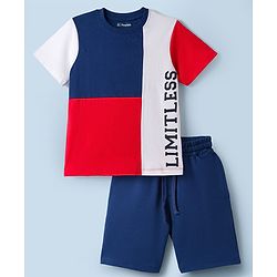 Pine Kids Single Jersey Knit Half Sleeves T-Shirt & Shorts Set With Limitless Print - Multicolor
