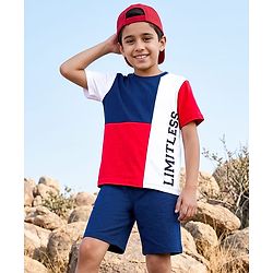 Pine Kids Single Jersey Knit Half Sleeves T-Shirt & Shorts Set With Limitless Print - Multicolor