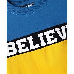 Pine Kids Single Jersey Knit Half Sleeves T-Shirt & Shorts Set with Believe Print - Blue Yellow & Black