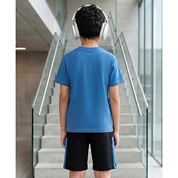 Pine Kids Single Jersey Knit Half Sleeves T-Shirt & Shorts Set with Believe Print - Blue Yellow & Black