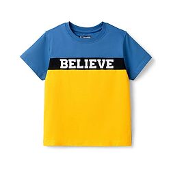 Pine Kids Single Jersey Knit Half Sleeves T-Shirt & Shorts Set with Believe Print - Blue Yellow & Black