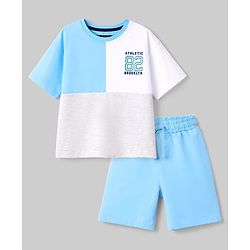 Pine Kids Single Jersey Knit Drop Shoulder Sleeves T-Shirt & Shorts Set - Blue
