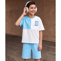 Pine Kids Single Jersey Knit Drop Shoulder Sleeves T-Shirt & Shorts Set - Blue