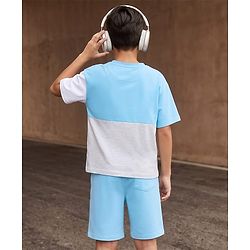 Pine Kids Single Jersey Knit Drop Shoulder Sleeves T-Shirt & Shorts Set - Blue