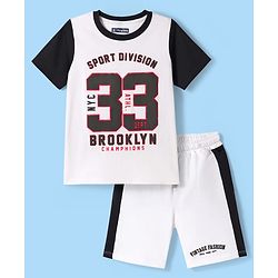 Pine Kids Single Jersey Knit Half Sleeves Numerical & Text Printed T-Shirt & Shorts Set - White