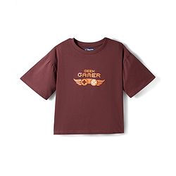 Pine Kids Single Jersey Knit Drop Half Sleeves T-Shirt & Shorts Set with Game Print - Brown