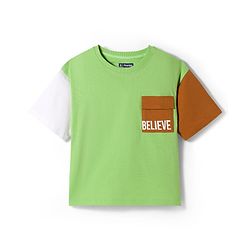 Pine Kids Single Jersey Knit Half Sleeves T-Shirt & Shorts Set with Believe Print - Light Green & Brown