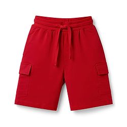 Pine Kids Single Jersey Knit Drop Shoulder Sleeves T-Shirt & Shorts Set With Text Print - Red