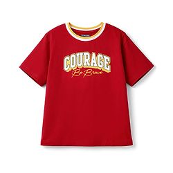 Pine Kids Single Jersey Knit Drop Shoulder Sleeves T-Shirt & Shorts Set With Text Print - Red