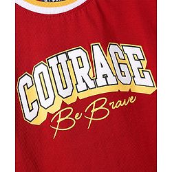 Pine Kids Single Jersey Knit Drop Shoulder Sleeves T-Shirt & Shorts Set With Text Print - Red