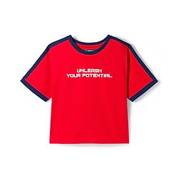 Pine Kids Single Jersey Knit Half Sleeves T-Shirt & Shorts Set with Unleash Your Potential Print & Tape Detailing - Red