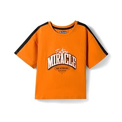 Pine Kids Single Jersey Knit Half Sleeves T-Shirt & Shorts Set with Text Print - Peach