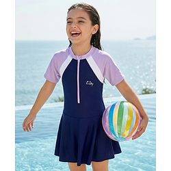Pine Kids Half Raglan Sleeves Frock Swimsuit - Navy Blue