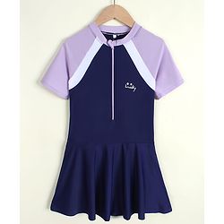 Pine Kids Half Raglan Sleeves Frock Swimsuit - Navy Blue
