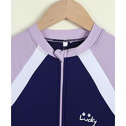 Pine Kids Half Raglan Sleeves Frock Swimsuit - Navy Blue