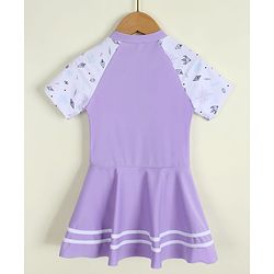 Pine Kids Half Raglan Sleeves Printed Frock Swimsuit - Purple