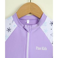 Pine Kids Half Raglan Sleeves Printed Frock Swimsuit - Purple