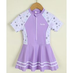 Pine Kids Half Raglan Sleeves Printed Frock Swimsuit - Purple