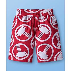 Pine Kids Marvel Single Jersey Knit Drop Shoulder Half Sleeves Oversized T-Shirt & Shorts Set with Thor Graphic - Red & White