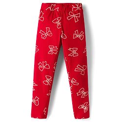 Pine Kids Cotton Lycra Knit Full Length Leggings With Bow Print - Red