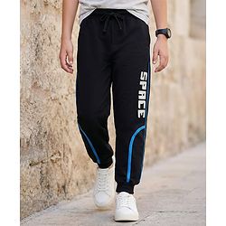 Pine Kids Looper Knit Full Length Lounge Pant With Space Print - Black