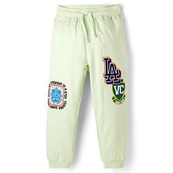 Pine Kids 100% Cotton Knit Full Length Lounge Pant With Text Print - Light Green