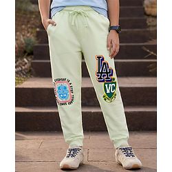 Pine Kids 100% Cotton Knit Full Length Lounge Pant With Text Print - Light Green