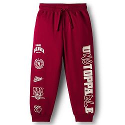 Pine Kids Looper Knit Full Length Lounge Pant With Unstoppable Print - Dark Red
