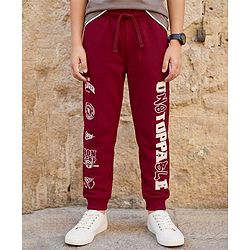 Pine Kids Looper Knit Full Length Lounge Pant With Unstoppable Print - Dark Red