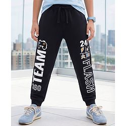 Pine Kids 100% Cotton Full Length Lounge Pant With Text Print - Black