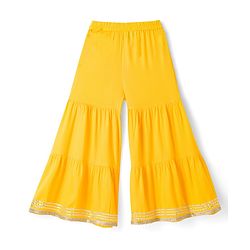 Pine Kids Cotton Woven Sleeveless Halter Neck Embroidered Kurti & Sharara Set With Dupatta & Lace Detailing - Yellow