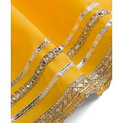 Pine Kids Cotton Woven Sleeveless Halter Neck Embroidered Kurti & Sharara Set With Dupatta & Lace Detailing - Yellow
