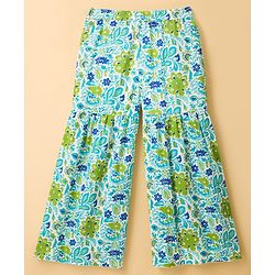 Pine Kids Cotton Woven Sleeveless Floral Printed Kurta & Palazzo Set With Dupatta - Light Blue
