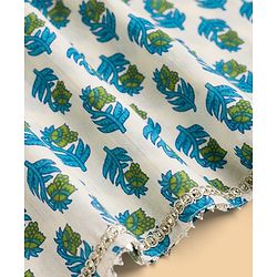 Pine Kids Cotton Woven Sleeveless Floral Printed Kurta & Palazzo Set With Dupatta - Light Blue